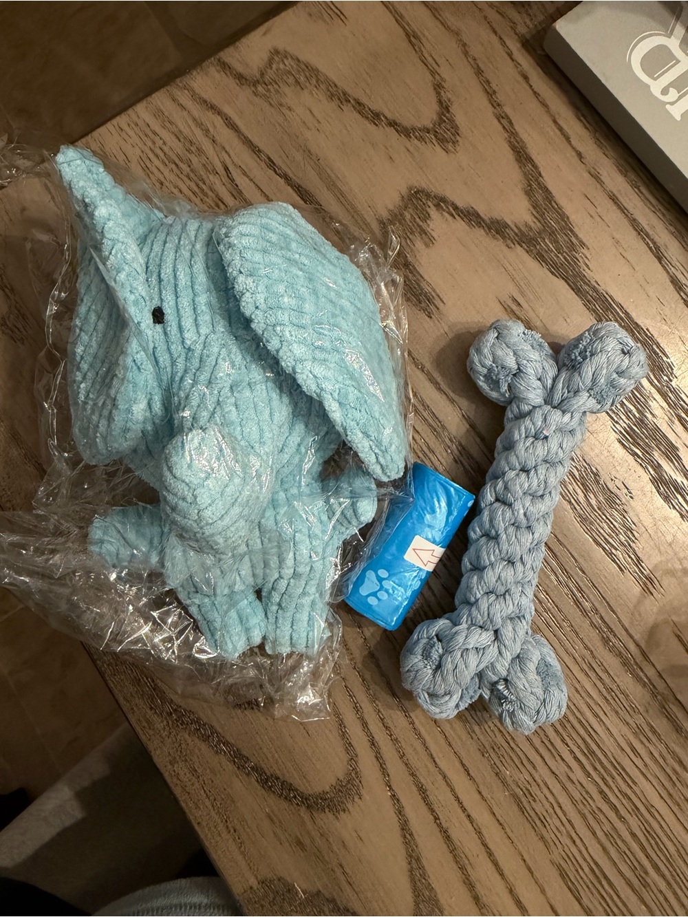 Dog Toy Bundle Plush and Rope Bone Toy Set with Bags - Light Blue